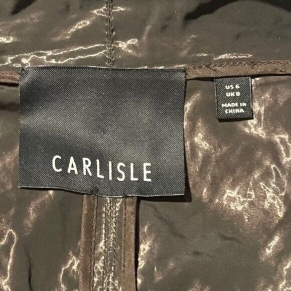 Carlisle Women’s 6 Metallic Brown Crinkle Flare Jacket Long Sleeve Button Down - Picture 4 of 10